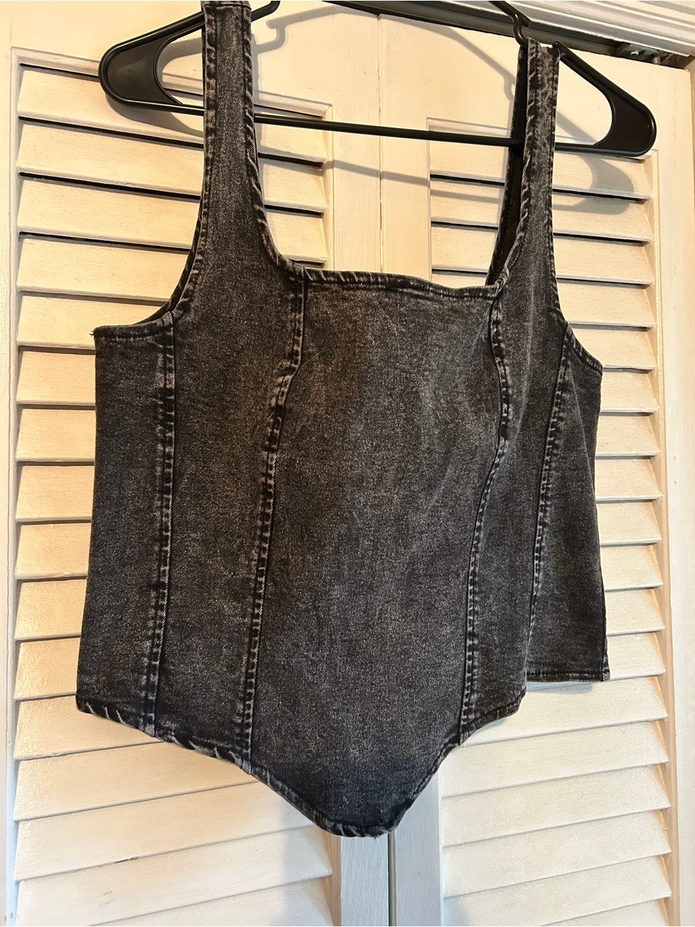 Women's Acid Washed Black Denim Tank Top